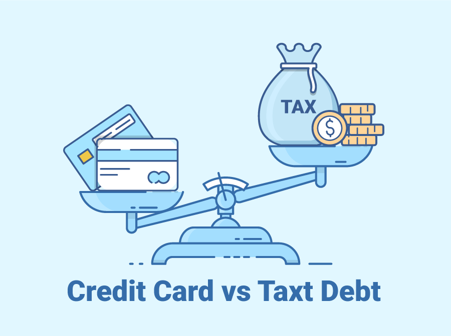 Scales weighing Credit Card Debt and Tax Debt