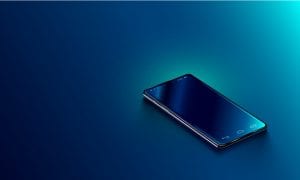 Sleek smartphone laying on blue/black background