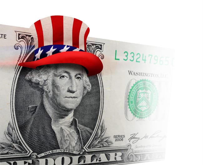 Fourth of July on a Dollar Dollar with Fourth of July hat