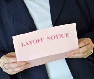 Pink Slip that reads Layoff Notice
