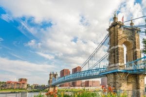 View of the bridge at Smale Riverfront Park in Cincinnati