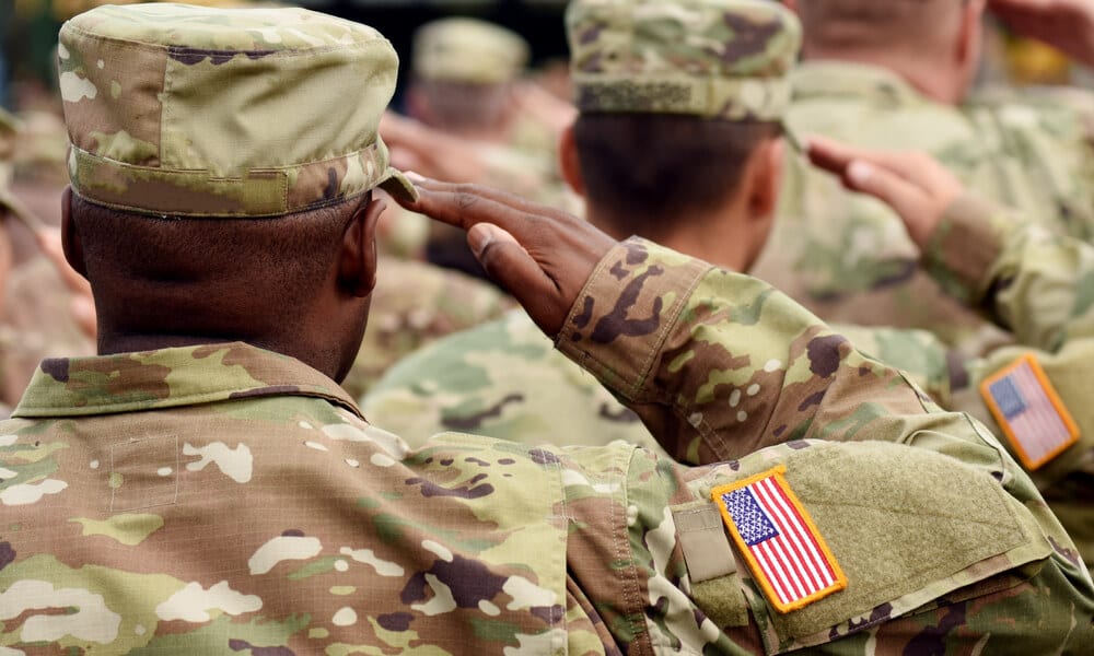 U.S Soldiers saluting in formation