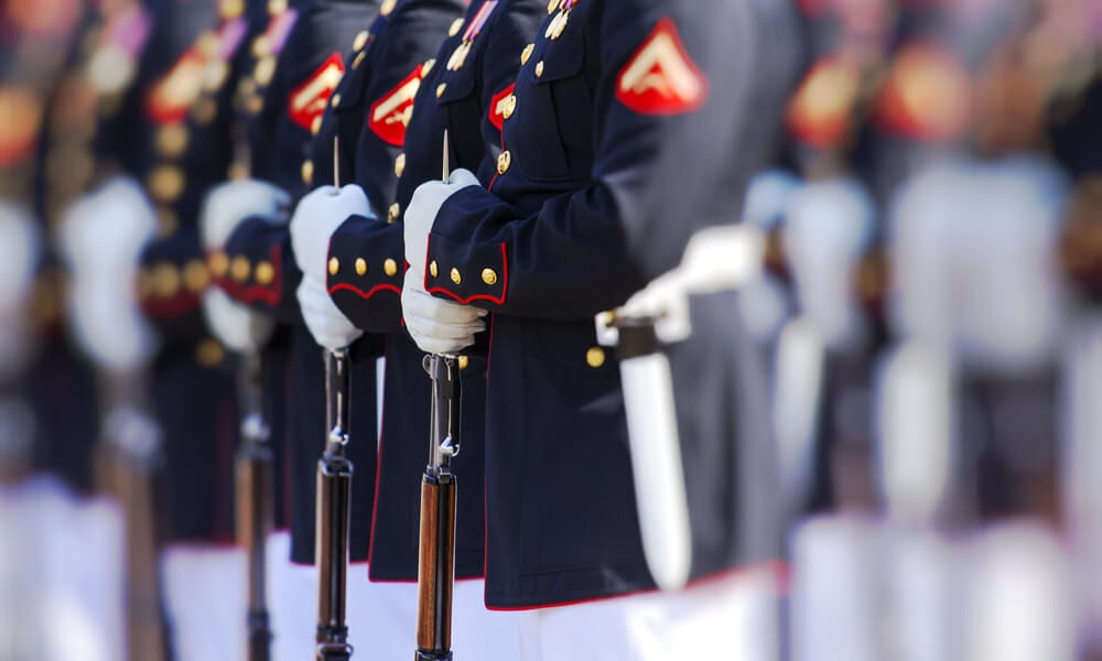United States Marine Corps lined up in uniform
