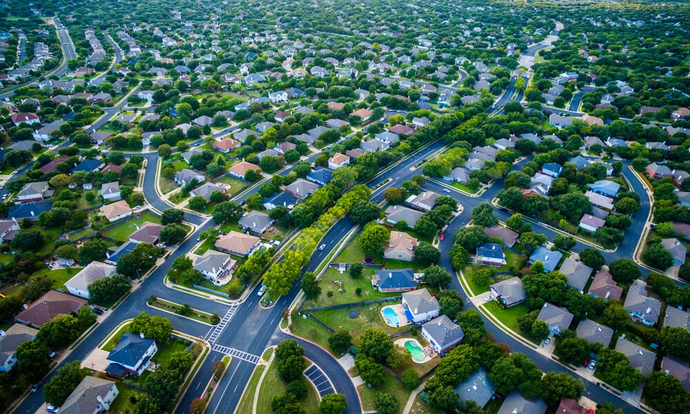 Aerial view photo of urban housing development in Austin, Texas