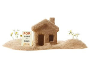 illustrated house with a for rent to own sign out front