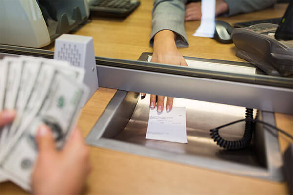 Cashing a check at a bank