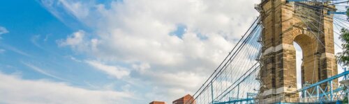 View of the bridge at Smale Riverfront Park in Cincinnati